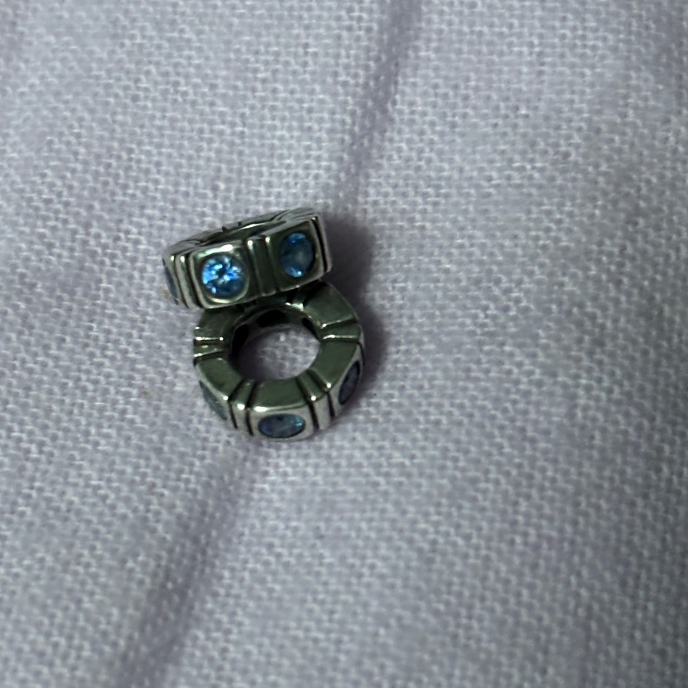 Pandora Silver Bracelet Charm with Blue Stones